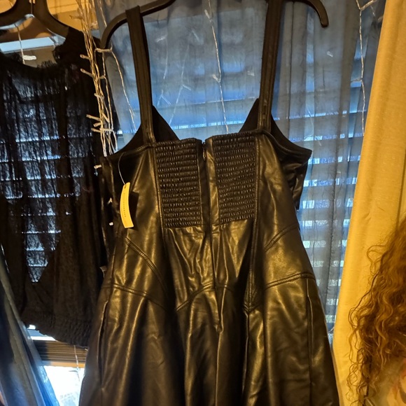 Anthropologie Pilcro sleeveless black faux leather corset midi dress size L - Picture 10 of 16